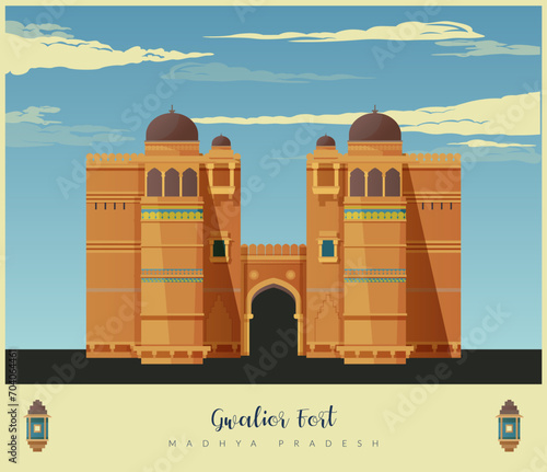 Gwalior Fort - A hill fort Entry Gate - Stock Illustration