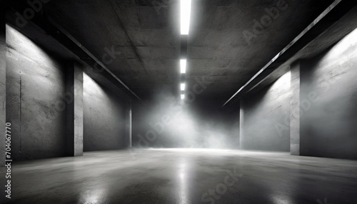 empty concrete basement neon light spotlights smoke generation ai