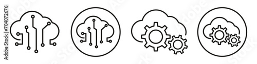 SaaS symbol Icon vector set collection of cloud computing server database of digital technology. Sign of processor of system to access hosting through software with secure platform information service