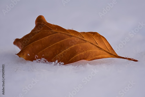 Jesienny liść w zimowej scenerii