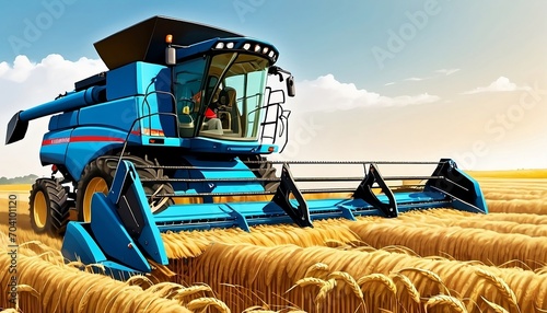 Combine harvester harvests ripe wheat. Agriculture. Generative AI