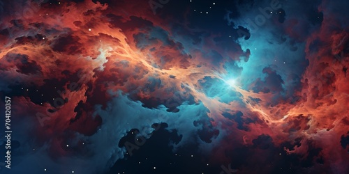 Blue and orange space nebula with stars