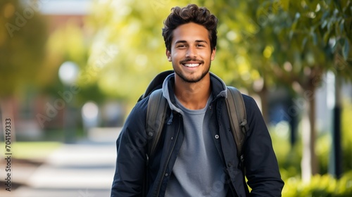 Happy young man with a backpack smiling