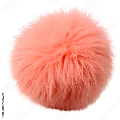 Close up of peach rabbit fur pompom isolated on white background