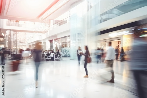 Blurred motion of people walking in a shopping mall,