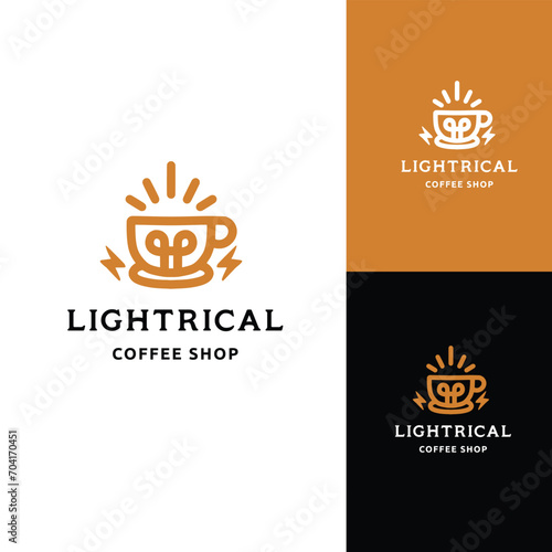 The logo design vector that features a cup of coffee with a lightning bolt coming out of it 