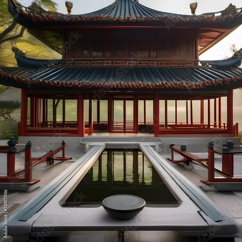 A traditional Chinese pagoda set amidst serene water gardens3