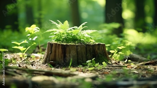Tree stump plants green foliage, in the style of nikon d850, 32k