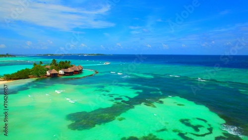 Kuda Huraa Island - Maldives - Aerial view and view of the beautiful atoll with many small islands