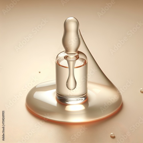  Ampoule in a drop of cosmetic gel on a beige background.