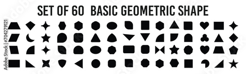 Basic geometric shapes vector set. Vector basic shapes collection.Trendy minimalist basic figure, diamond, circles, hexagon, star, triangle flat style. Geometric silhouette elements vector 