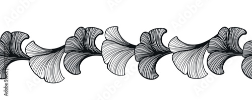 Ginkgo leaves decorative border are highlighted on a white background. A pattern of leaves. Vector illustration. For nature, eco and design. Hand-drawn plants, a frame for a postcard.