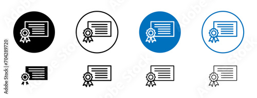 Complete Qualification Degree Line Icon Set. Training and diploma result card symbol in black and blue color.
