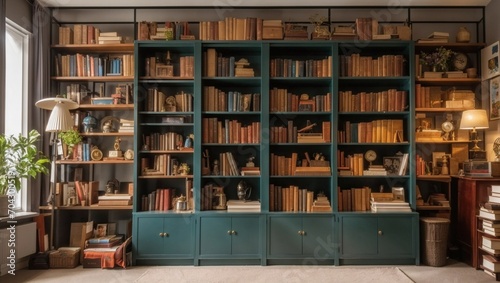 photo of an office room in a classic style with a large bookcase made by AI generative