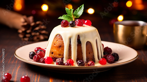 traditional English Christmas cake. Selective focus.