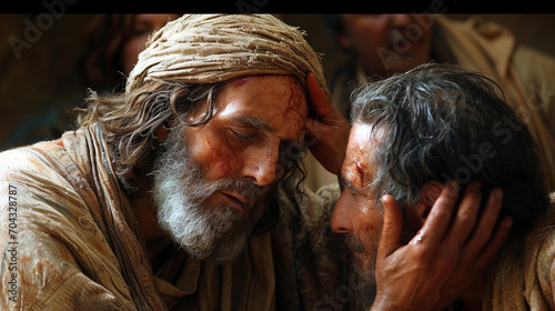 Healing the Leper: A compassionate image of Jesus healing a leper, illustrating the transformative power of divine touch and mercy