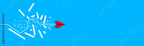 red plane is flying towards success, overcoming obstacles.Overcoming obstacles idea concept. 