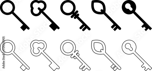 Set of outline key icons. PNG
