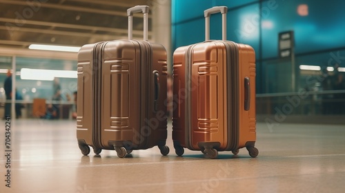 Worldly Adventure Awaits: Two Suitcases in an Empty Airport Hall Symbolizing the Excitement of Travel and Exploration