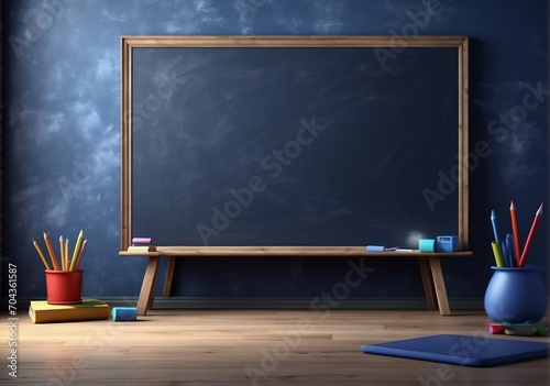 background blackboard, empty blank dark blue, back to school with a copy of the space chalkboard