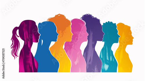 International World Women's Day bokeh background, 8 March International Women's Day silhouette background, Multicultural female friends