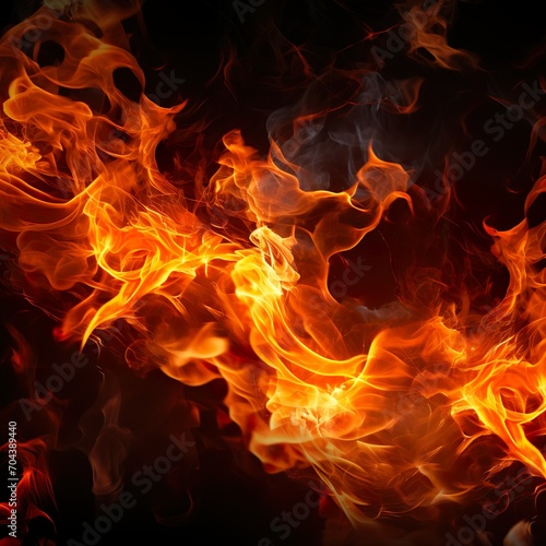 close up of fire flames on black background
