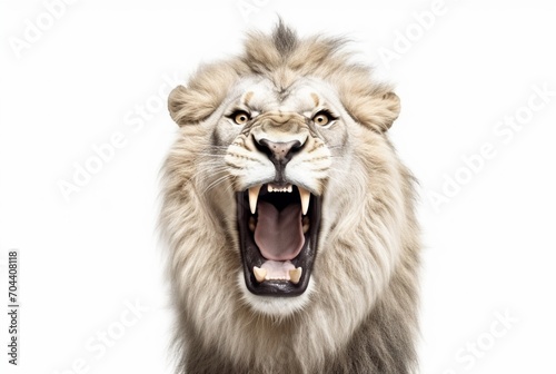 roaring lion isolated on white background. generative ai