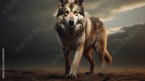 In this realistic 3D render, a Russian dog breed takes center stage, its powerful stance and expressive eyes making a striking impression. The image exudes the breed's innate nobility and strength.