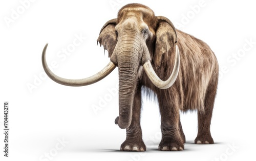 Mammoth with a long job is standing isolated on white background