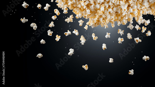 popcorn frame flying popcorn isolated on black background