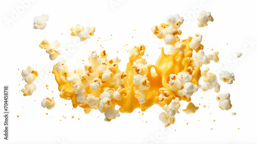 white background with falling popcorn isolated
