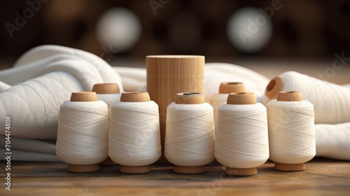 Spools of thread and balls of wool, close-up,seamstress, textile factory