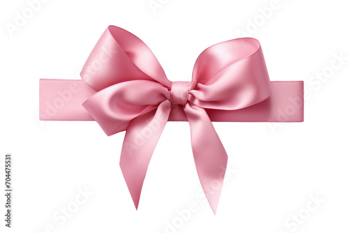 Pink silky ribbon with bow isolated.