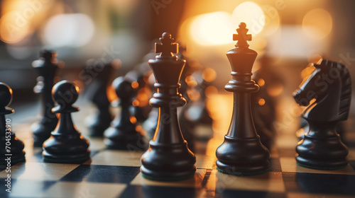 Business-themed chess match, AI Generated
