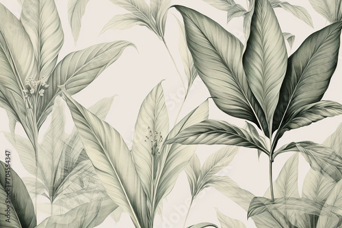 Boho style wallpaper, vintage botanical illustration of tropical leaves. Watercolor pattern of tropical leaves