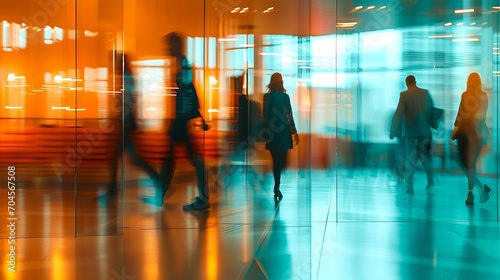 Abstract blur of businesspeople in a conference room