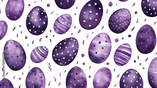 Seamless Background of painted Easter Eggs in dark purple Watercolors. Easter Wallpaper