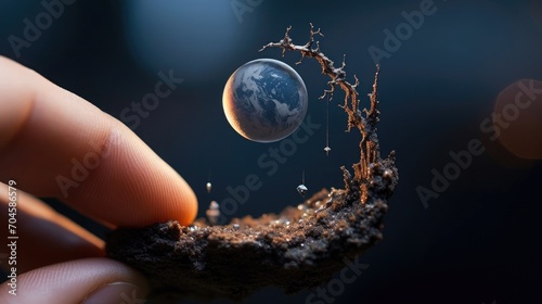 A tiny moon sitting on the tip of the finger, macro shot, miniaturecore, natural phenomena