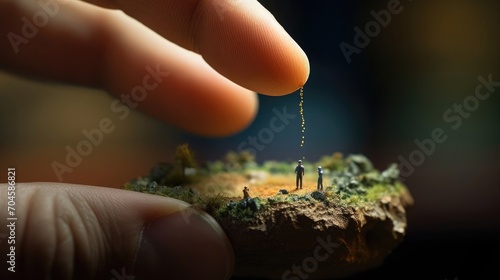 A tiny universe sitting on the tip of the finger, macro shot, miniaturecore, natural phenomena