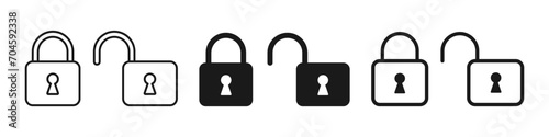 Lock icon set. Lock and Unlock in line and flat style. Vector illustration