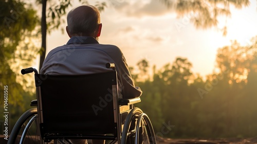 back view of a man sitting in a wheelchair