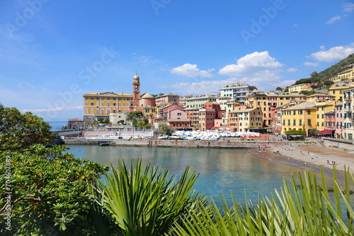 The colorful italian riviera landscape of Porticciolo dock and pier in Genova Nervi