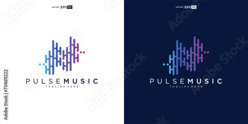 Pulse music player logo element. Logo template electronic music, equalizer, store, audio wave logo design concept.