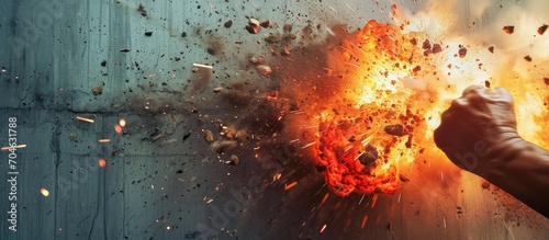 Explosion caused by fists hitting a dirty wall.