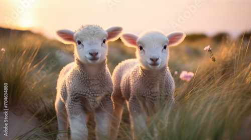 Little cute lambs at isle Texel the Netherlands.
