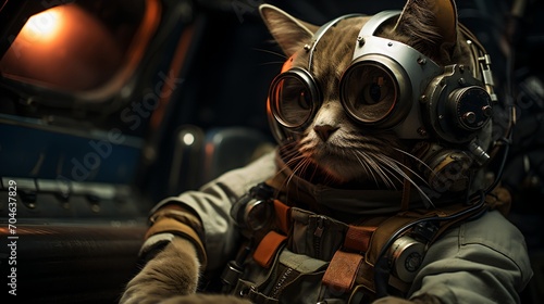 A cat wearing a steampunk outfit and goggles
