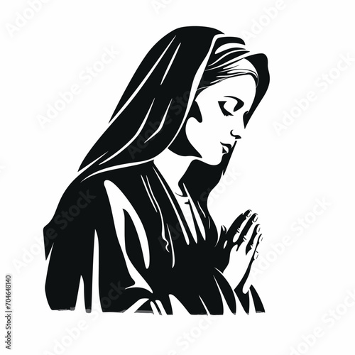 Our Lady Virgin Mary Mother of Jesus, Holy Mary, madonna, vector illustration, black on white background, printable, suitable for logo, sign, tattoo, laser cutting, sticker and other print on demand 