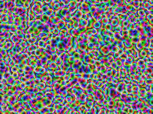 Kolorowe przeźroczyste bąble, bańki, ciekawe kuliste kształty nakładające się na siebie z cyfrowym efektem luminescencji z efektem gradientu. Abstrakcyjne tło, tekstura