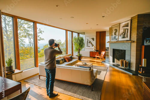 Real estate photographer taking interior photos of a property for sale