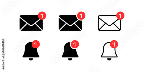 Notification bell icon set. New email message notification icon or alarm alert reminder icon sign - Web icons collection set
